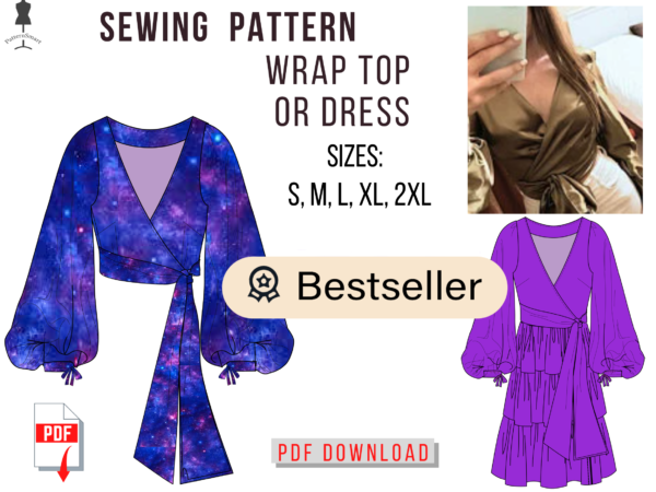 Top with Puffed Sleeves Pattern PDF download to sew, Dress with Puffed Sleeves sewing, Boho pattern diy, Trendy pattern.