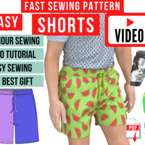 Shorts PDF pattern and Video Tutorial to sew unisex shorts.  Add Pockets,  Inseam pockets, cuffs. diy, ice breaker, conversation starter