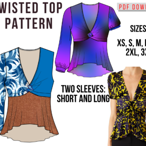 Twisted Top or Dress Sewing Pattern PDF download, party sew diy, Boho. Knotted top pattern pdf