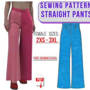 Straight Pants Female Pattern PDF download to sew.  Diy, Ice breaker, piece of conversation, show stopper, trendy